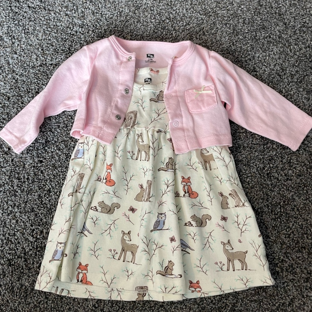 Kids Animal print Dress with pink button up sweater